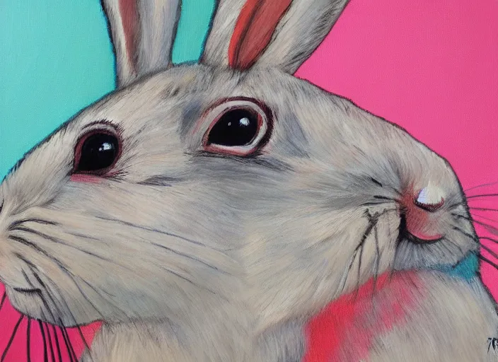 Prompt: rabbit, serene, happy, artwork, acrylic paint