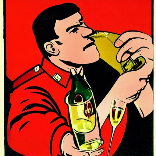 Prompt: communist man drinking champagne, soviet propaganda style