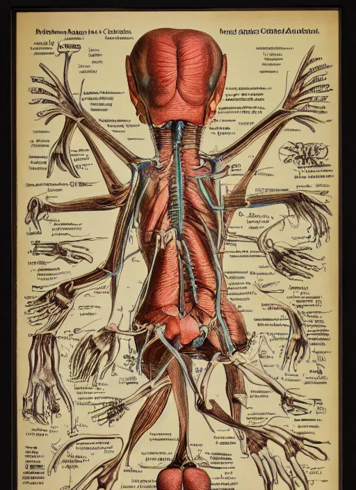 Image similar to vintage medical anatomical illustration of gremlins ( 1 9 8 4 ), highly detailed, labels, intricate writing