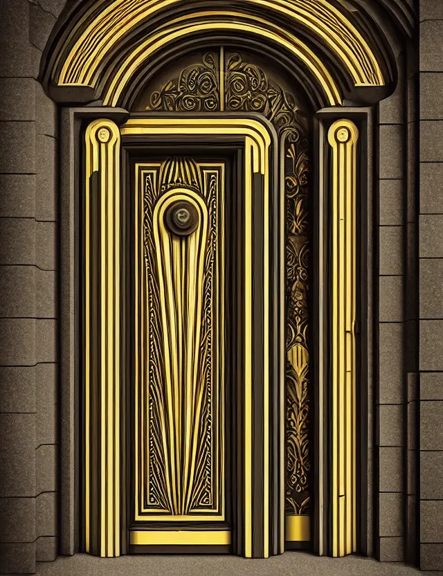 Prompt: hyperrealistic ornate - fantastic double door in art deco style by jordan grimer, darek zabroski