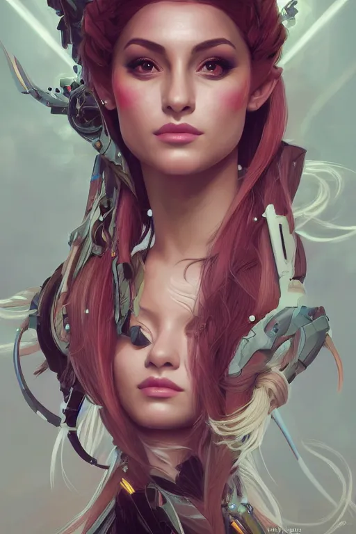 Image similar to symmetry!! portrait of arianna grande in the style of horizon zero dawn, machine face, intricate, elegant, highly detailed, digital painting, artstation, concept art, smooth, sharp focus, illustration, art by artgerm and greg rutkowski and alphonse mucha, 8 k