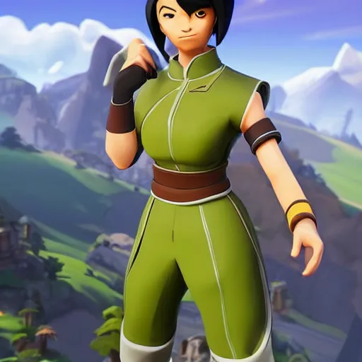 Image similar to toph beifong in fortnite, character render, full body shot, highly detailed, in game render