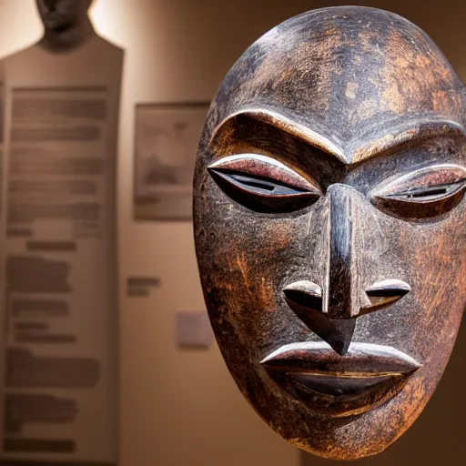 Image similar to African mask in a museum, photography, realistic 4k