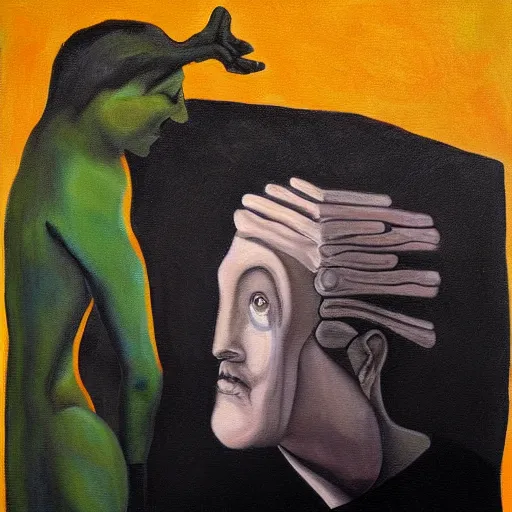 Image similar to the telepathy of instinct, absurdist painting