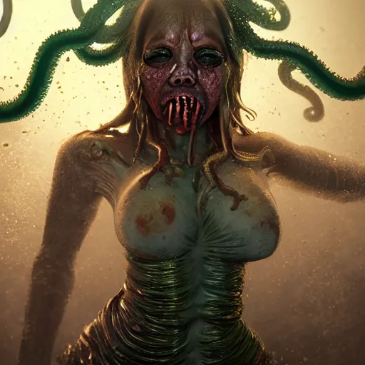 Prompt: a sewer drain woman transformed into an indescribable horror with tentacles, seducing eyes, fangs and slime, volumetric lighting, beautiful, golden hour, sharp focus, ultra detailed, cgsociety by leesha hannigan, ross tran, thierry doizon, kai carpenter, ignacio fernandez rios, noir photorealism, film