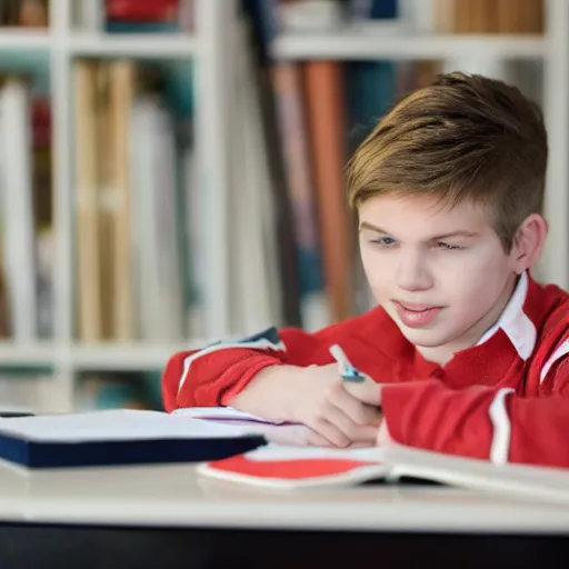 Image similar to boy with blonde hair doing homework