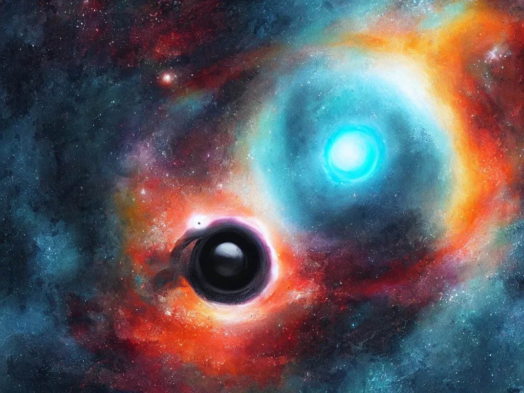 Prompt: black hole, intricate, galaxy, highly detailed, digital painting, concept art, illustration, artstation, Profound and vast, UE5, colorful, by Gioele Muscolino