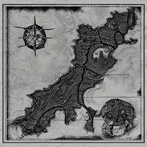 Image similar to a black pen drawn dnd map