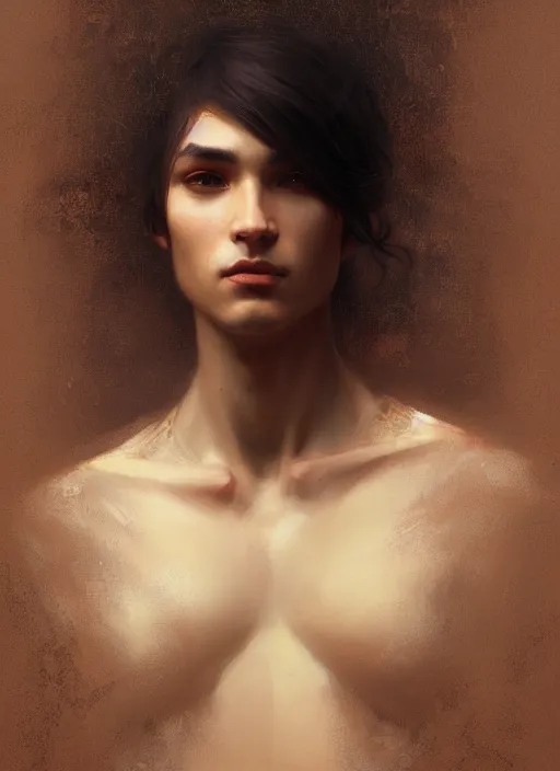 Prompt: Portrait of a handsome person that is half woman half man, intricate, elegant, highly detailed, artstation, concept art, smooth, sharp focus, illustration, art by and greg rutkowski and orientalism and bouguereau