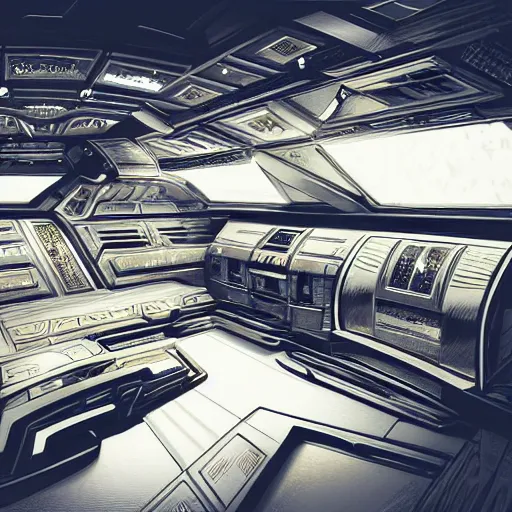 Prompt: a large opulent spaceship interior, white & gold, intricate, insanely detailed, trending on art station, award winning, masterpiece, sci fi