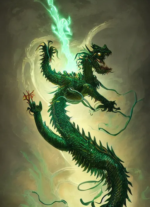 Image similar to a beautiful full - body green chinese dragon, wisdom, magical render in maya by peter mohrbacher and kentaro miura, artstation, 8 k ivan laliashvili, james gurney poster style