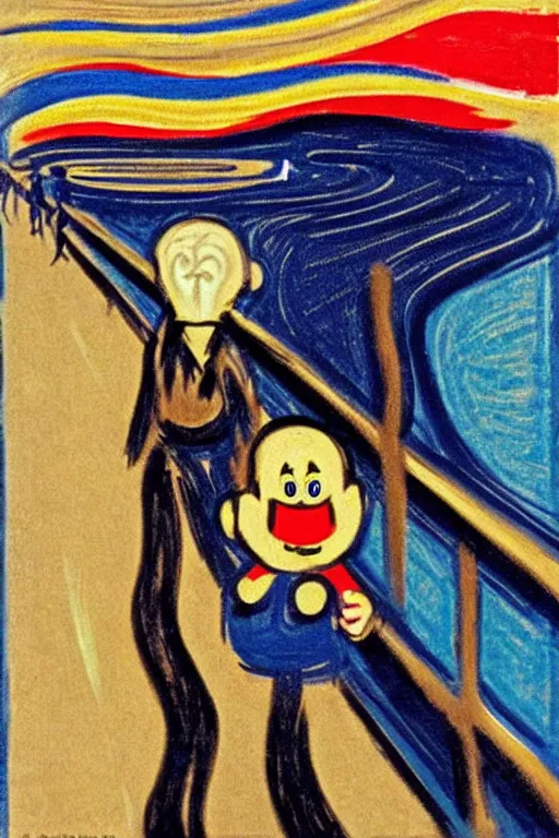 Image similar to super mario as the scream by edvard munch