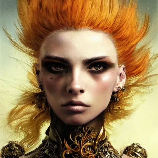 Image similar to portrait, headshot, insanely nice hair style, dramatic hair color, digital painting, of a old 17th century, old cyborg merchant, amber jewels, baroque, ornate clothing, scifi, realistic, hyperdetailed, chiaroscuro, concept art, art by Franz Hals and Jon Foster and Ayami Kojima and Amano and Karol Bak,