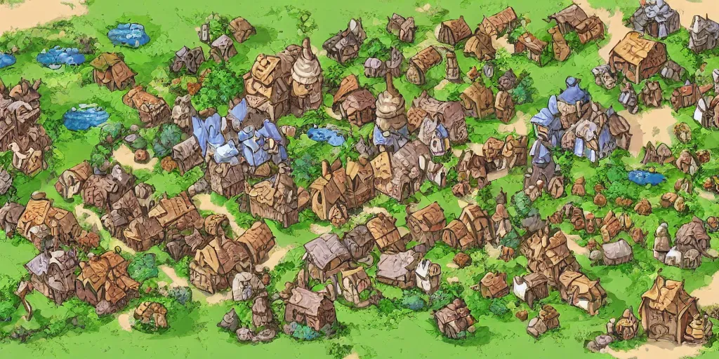 Image similar to a high detailed fantasy village vector art an aerial view of a cartoonish rpg village by dungeondraft, dofus, patreon content, hd, straight lines, vector, grid, dnd map, map patreon, fantasy maps, foundry vtt, fantasy grounds, aerial view, dungeondraft, tabletop, inkarnate, dugeondraft, roll 2 0