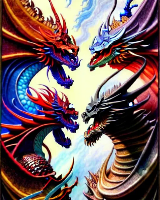 Image similar to a fire and ice dragon, facing each other fantasy drawing made of fractals, ultra realistic, wide angle, intricate details, the fifth element artifacts, highly detailed by peter mohrbacher, hajime sorayama, wayne barlowe, boris vallejo, aaron horkey, gaston bussiere, craig mullins