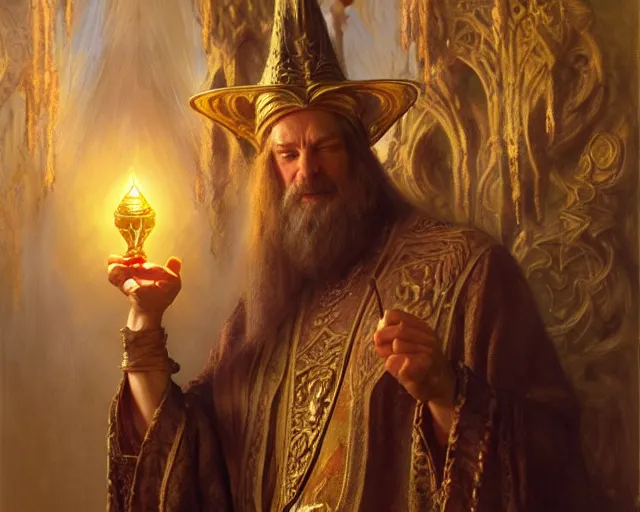 Prompt: ornate wizard man, casting light magic, summoning a noble deity. highly detailed painting by gaston bussiere, craig mullins, j. c. leyendecker 8 k