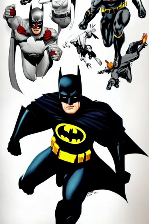 Image similar to full body batman character design by Alex Ross, white background