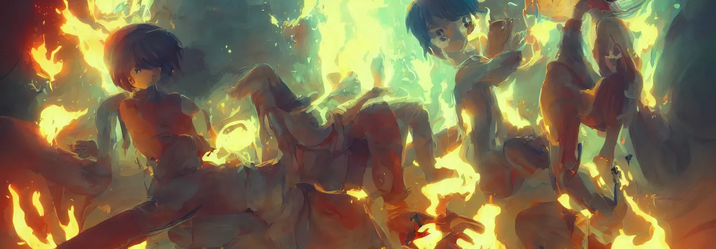 Image similar to ! poster fire golem, electric golem, volitional golem + cigarettes + weed, 2 d fanart artsation, comics, makoto shinkai and lois van baerle, ilya kuvshinov