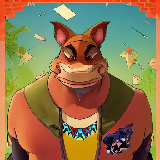 Image similar to in the style of artgerm, loish and ross tran, anthropomorphic alligator, symmetrical face, symmetrical eyes, red scales on his back, yellow scale on his belly and chest, male, waring a hawaiian shirt, in the style of zootopia