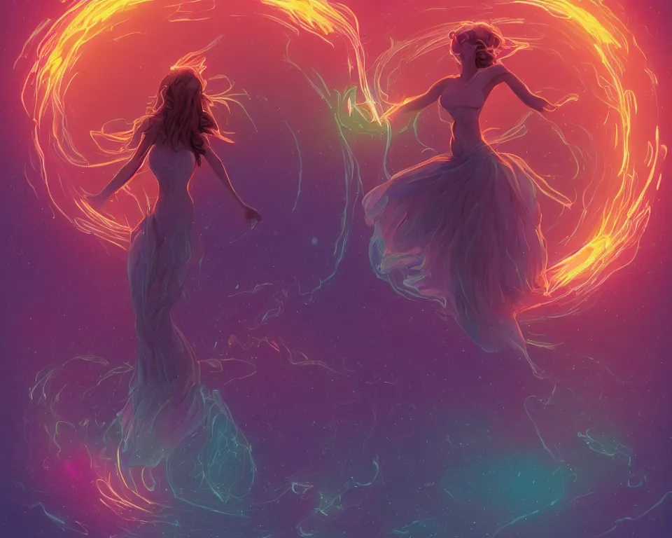 Image similar to a beautiful whimsical goddess floating above a lake basking in the moonlight, fire bending, underneath a multi-colored binary blackhole with an accretion disc, glowing trails following her arms, synthwave, by Lois van Baarle, by Greg Rutkowski, by artgerm, by beeple, by studio ghibli, cinematic angle, volumetric lighting, 4k resolution, octane render, trending on artstation, masterpiece