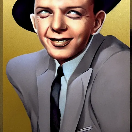 Image similar to perfect composition, subdued color palette, award-winning concept art, detailed digital painting, airbrushed, low contrast: costume design for young Frank Sinatra as a poor 1950s bartender. Volumetric cinematic lighting, great attention to perfect anatomy, special attention to posing, great attention to realistic facial expression, faithful cinematic color scheme, perfectly coherent. In the style of: Greg Rutkowski, Francis Bacon, Syd Mead, Norman Rockwell, Beksinski, Edward Hopper, James Gilleard, Ilya Kuyshinov, WLOP, Stanley Artgerm, Takato Yamamoto, and James Jean.