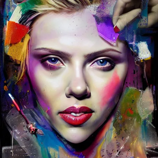 Image similar to scarlett johansson as delirium from sandman, ( hallucinating colorful soap bubbles ), by jeremy mann, by sandra chevrier, by dave mckean and richard avedon and maciej kuciara, punk rock, tank girl, high detailed, 8 k