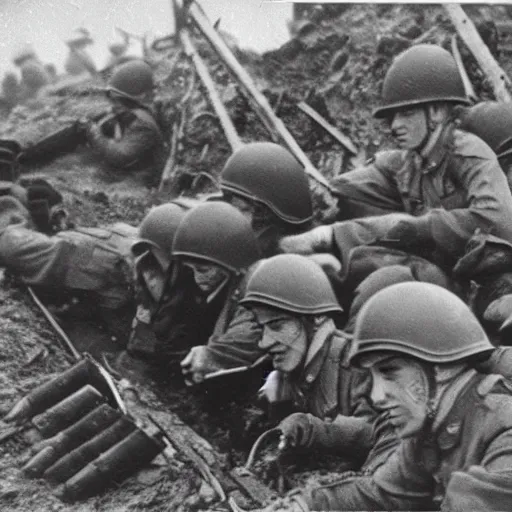 Image similar to authentic world war ii photo of my little ponies in the trenches