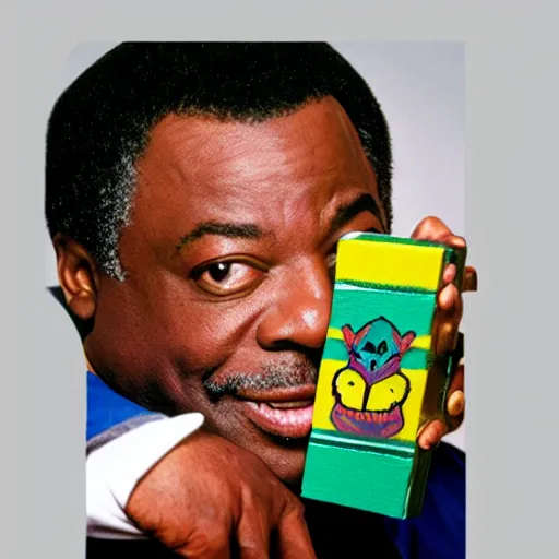 Prompt: LeVar Burton holding the Necronomicon for a very special episode of Reading Rainbow, 4k, 8k, tasteful photoshop, photorealistic,