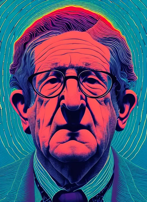 Prompt: symmetry!! stunning portrait of noam chomsky!! by victo ngai, kilian eng vibrant colours, dynamic lighting, digital art, winning award masterpiece, fantastically beautiful, illustration, aesthetically inspired by beksinski and dan mumford, trending on artstation, art by greg rutkowski, 8 k