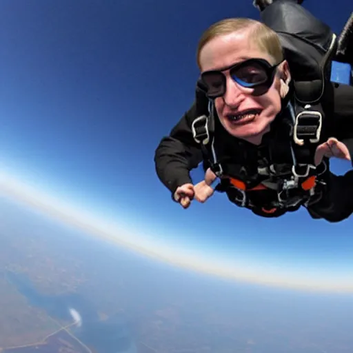 Image similar to Fish-eye lens of Stephen Hawking skydiving in his wheelchair