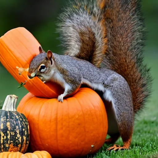 Image similar to squirrel with pumpkin head