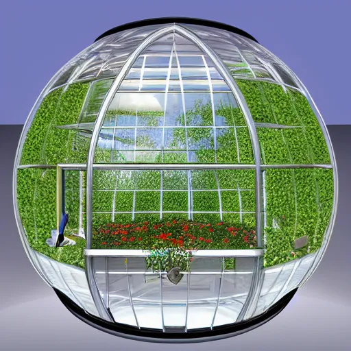 Image similar to spherical greenhouse in space, hyper realistic