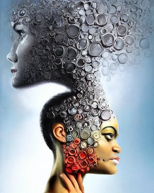 Prompt: surrealist portrait art in the styles of igor morski, jim warren, and aida muluneh, intricate, hyperrealistic, accurate facial details, profile picture with chromakey!!!!! background, volumetric lighting