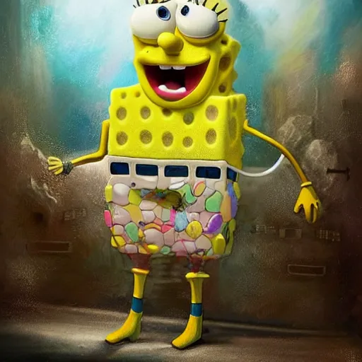 Image similar to hyperrealistic mixed media high resolution painting of SpongeBob SquarePants, stunning 3d render inspired art by István Sándorfi and Greg Rutkowski, perfect symmetry, dim volumetric lighting, 8k octane beautifully detailed render, post-processing, extremely hyper-detailed, intricate, epic composition, highly detailed attributes, highly detailed atmosphere, cinematic lighting, masterpiece, trending on artstation, very very detailed, masterpiece, stunning, flawless structure, lifelike texture, perfection,