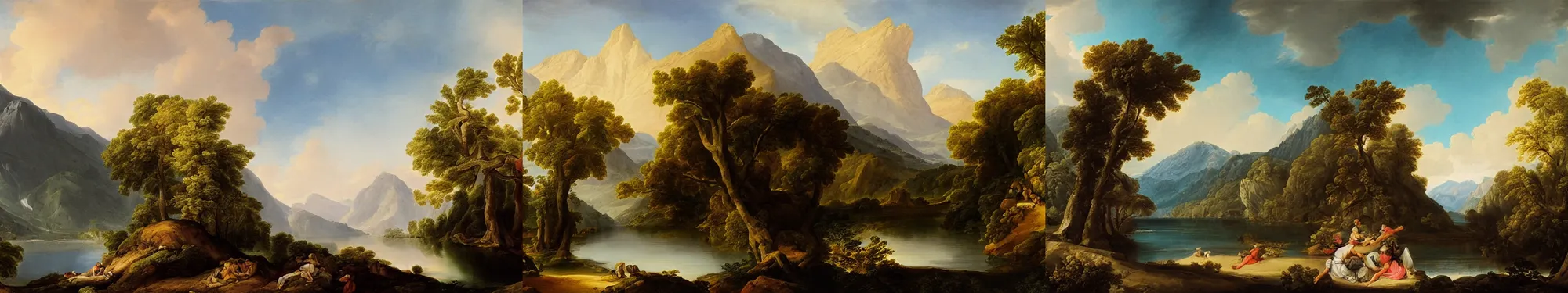 Prompt: lakeside mountains, by angelica kauffmann