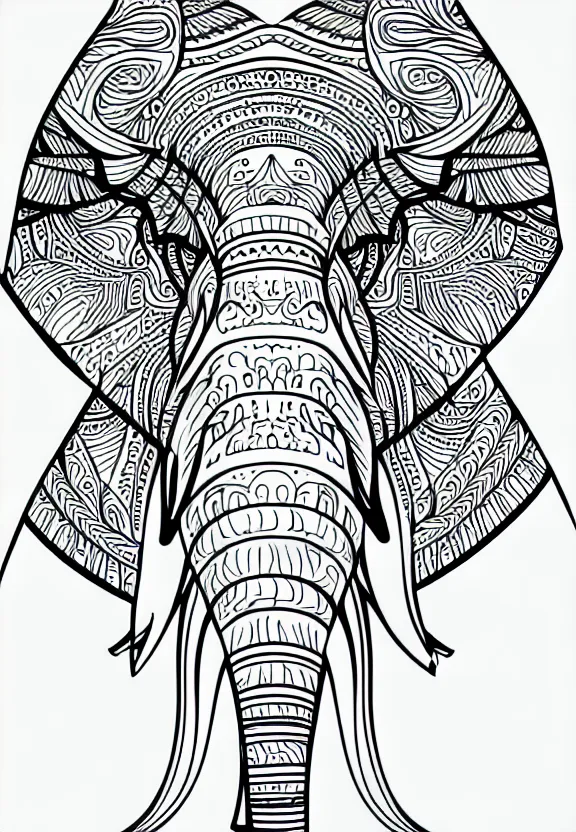 Image similar to elephant ornaments fractal ink drawing line art colouring page vector