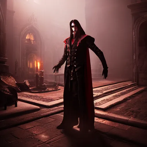 Prompt: vampire wizard in noble clothes unreal engine octane render, perfect composition, dramatic lighting