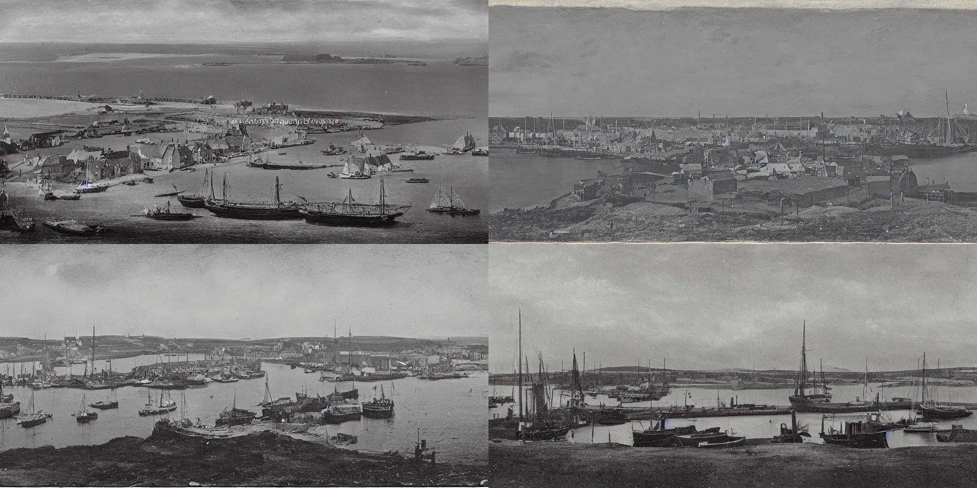 Prompt: daguerreotype of Wick harbour in the 19th century