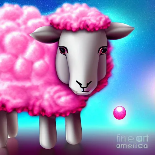 Image similar to A celestial sheep with wool that sparkles in pinky colors, digital art. Chinese art style