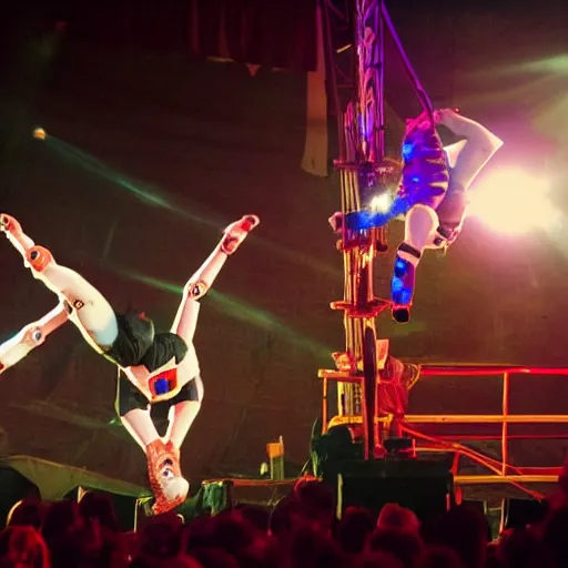 Image similar to robot circus performance, incredible acrobatics