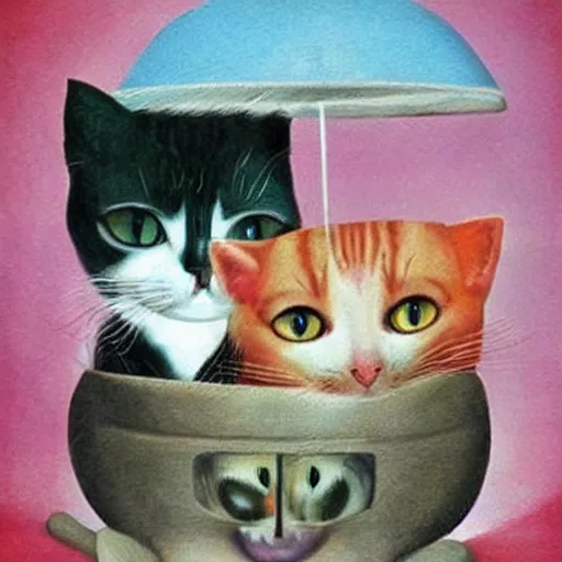 Prompt: cute cats in surrealism art