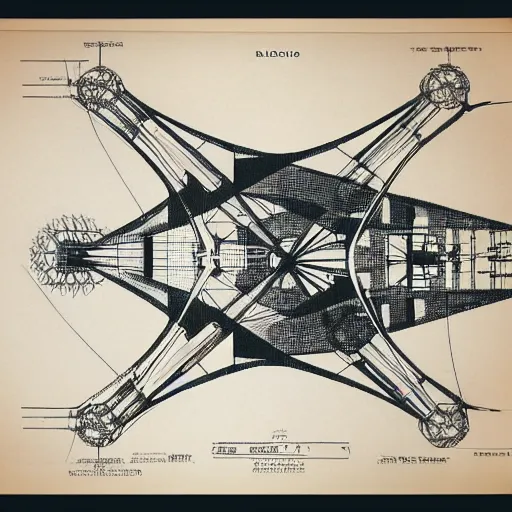 Prompt: blueprints of alternative designs of the atomium in brussels