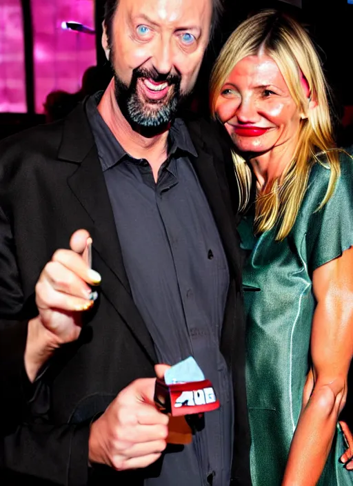 Prompt: tom green and cameron diaz at the mtv music awards, ultra realistic