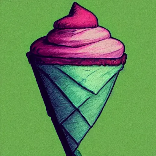 Image similar to Stylised and coloured Lineart of an icecream cone with three scoops of icecream placed on top stacked in a triangle shape, highly detailed, digital pencil painting, artstation, concept art, crisp, sharp focus, illustration, art by artgerm and greg rutkowski and alphonse mucha