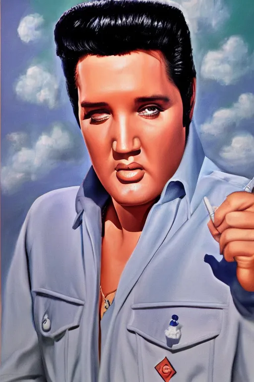 Image similar to film still of elvis presley on seinfeld, seinfeld, oil on canvas, intricate, portrait, 8 k highly professionally detailed, hdr, cgsociety