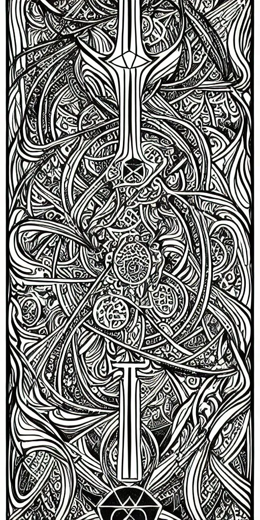 Prompt: a beautiful black and white fractal tarot card featuring bold occult imagery with clean lines. pyramids, eyeballs, lovecraft, eldritch. detailed adult coloring book