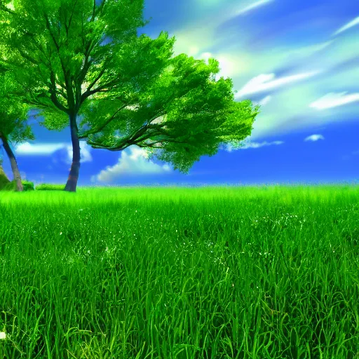 Prompt: green meadow, in anime style, beautiful green, nature, 4 k,