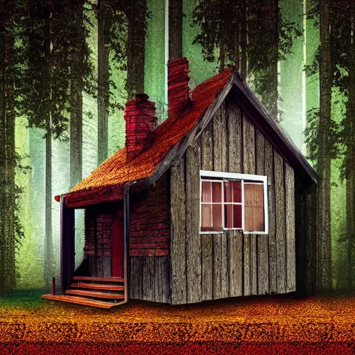 Prompt: house in forest, vhs screen