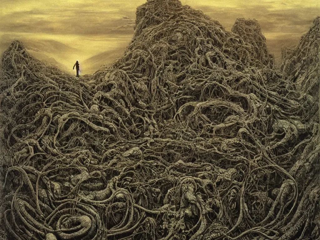 Image similar to landscape by H.R. Giger, Zdzislaw Beksinski, Todd McFarlane