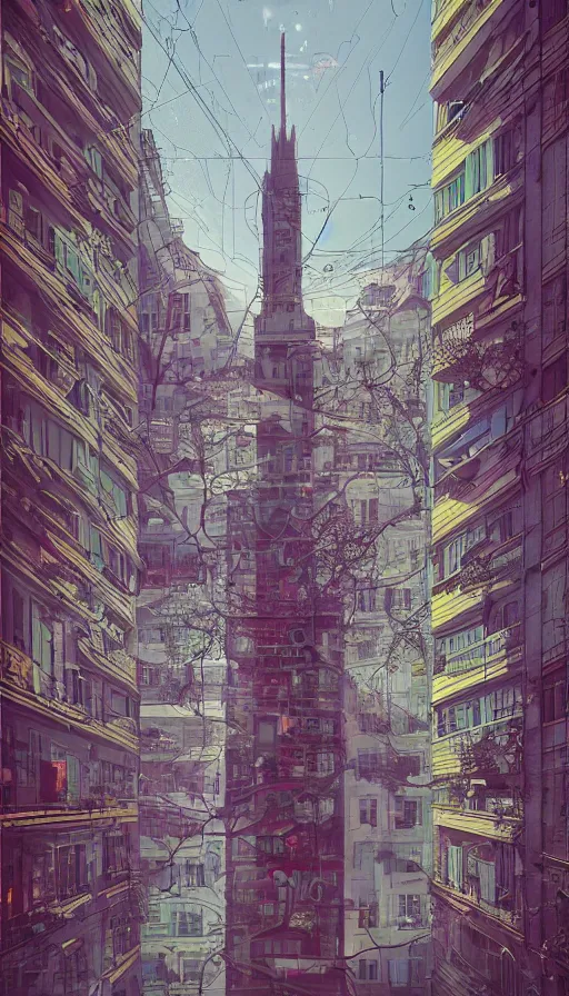 Image similar to stockholm city portrait of a beautiful world, by james jean and beeple